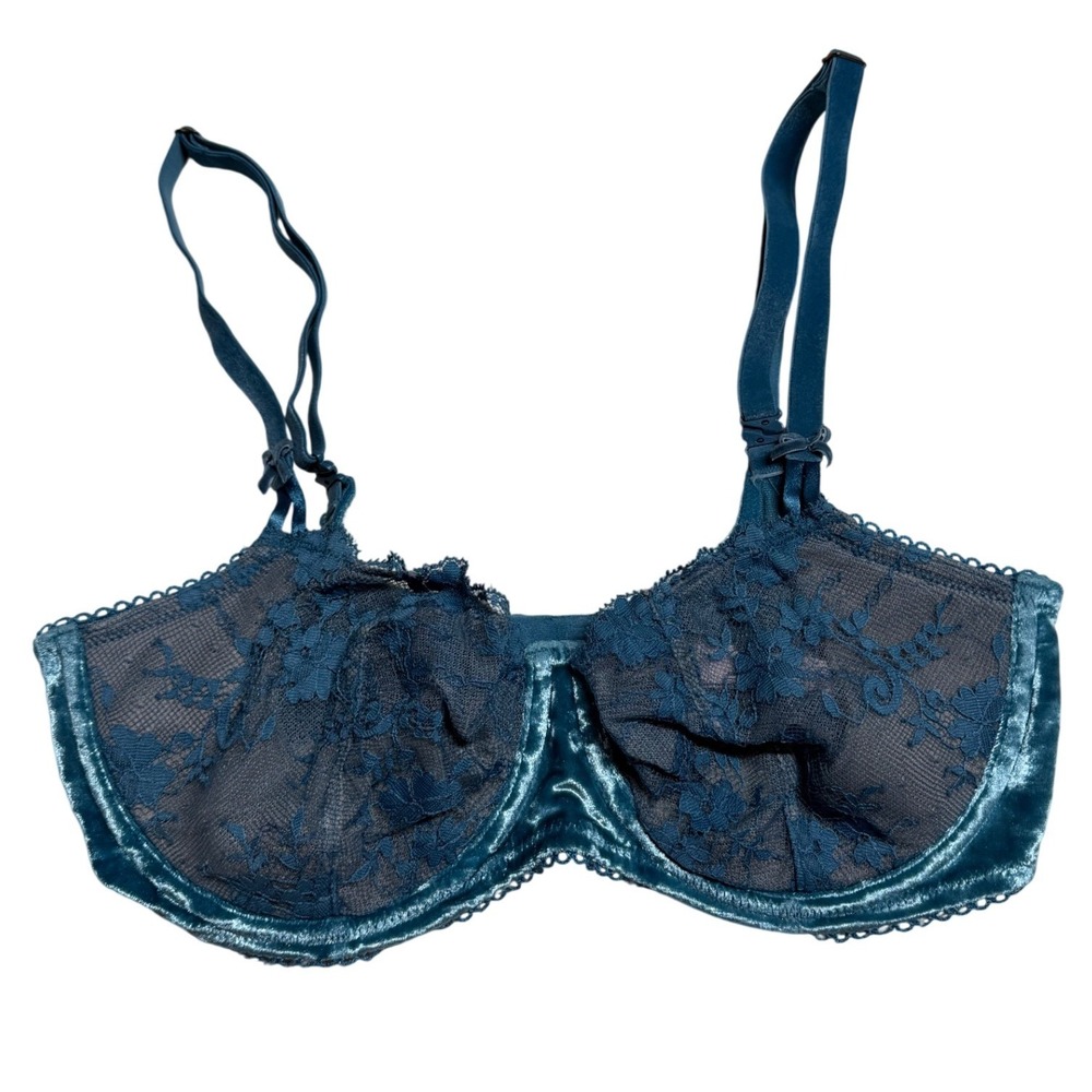 Victoria's Secret‎ 34DD Dream Angels Bra Women Blue Lace Velvet